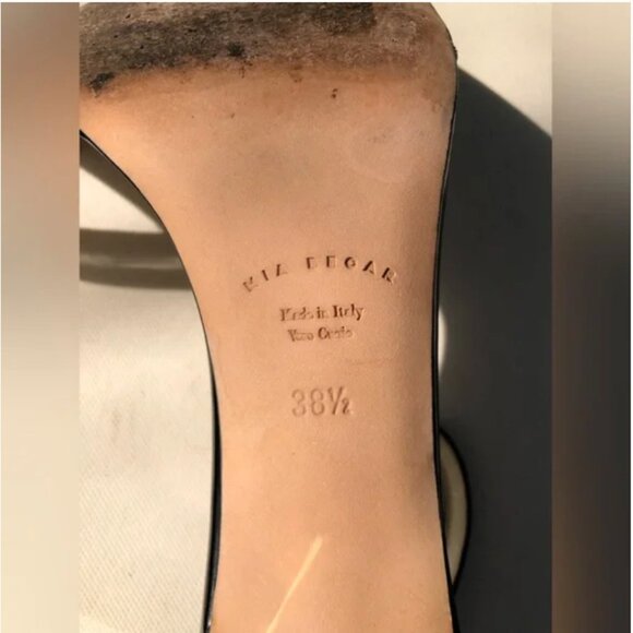 Mia Becar Leather Black Gold Heel back zipper High Heels open toe 38.5 US 8.5 - Picture 13 of 13